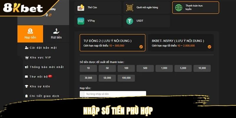 Nhập số tiền phù hợp